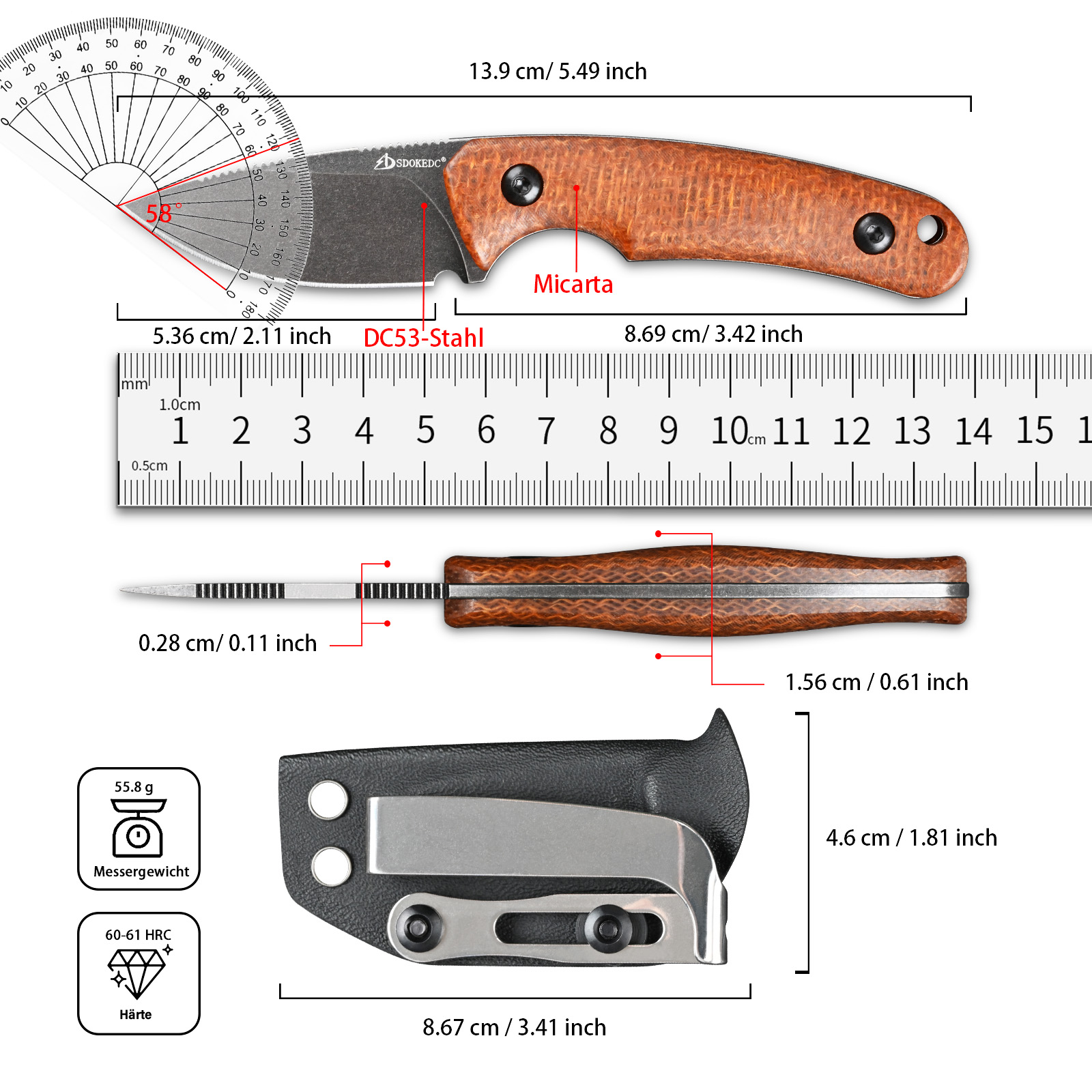 Premium SDOKEDC DC53 Steel EDC – Bushcraft Knife Fixed Bewertung und Preis